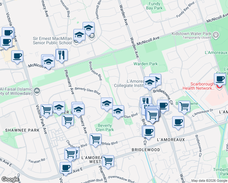 map of restaurants, bars, coffee shops, grocery stores, and more near in Toronto