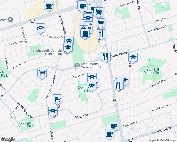 map of restaurants, bars, coffee shops, grocery stores, and more near 219 McMorran Crescent in Vaughan