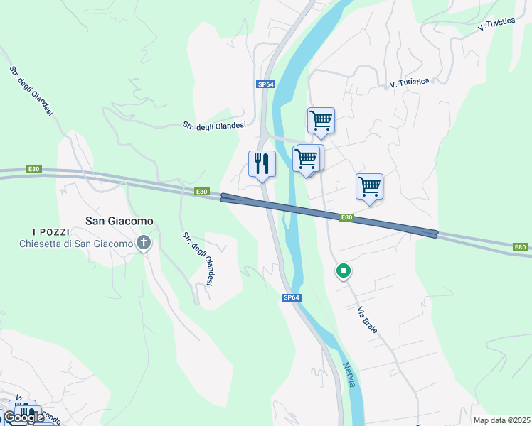 map of restaurants, bars, coffee shops, grocery stores, and more near 120 Corso della Repubblica in Camporosso