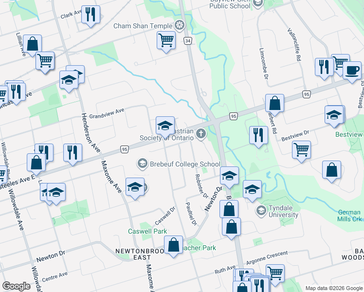 map of restaurants, bars, coffee shops, grocery stores, and more near 47 Nevada Avenue in Toronto