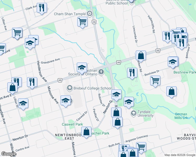 map of restaurants, bars, coffee shops, grocery stores, and more near in Toronto