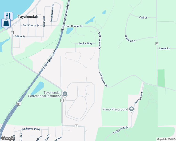 map of restaurants, bars, coffee shops, grocery stores, and more near 52 Mistral Court in Fond du Lac