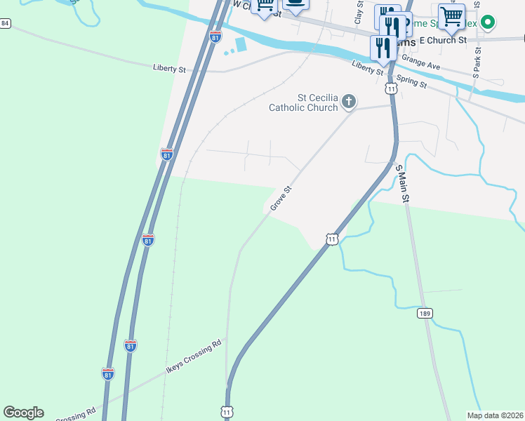 map of restaurants, bars, coffee shops, grocery stores, and more near 9229 Grove Street in Adams