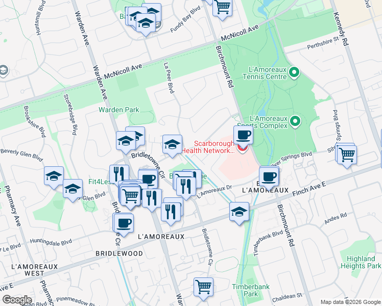 map of restaurants, bars, coffee shops, grocery stores, and more near in Toronto