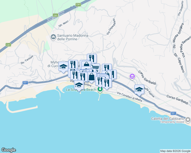 map of restaurants, bars, coffee shops, grocery stores, and more near in Ospedaletti
