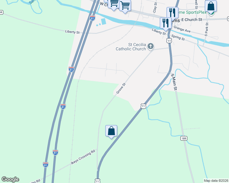 map of restaurants, bars, coffee shops, grocery stores, and more near 9229 Grove Street in Adams