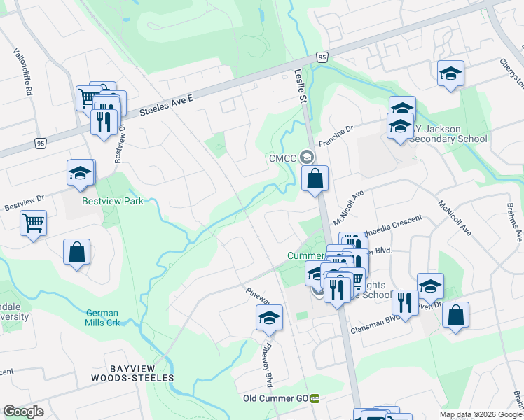 map of restaurants, bars, coffee shops, grocery stores, and more near 74 James Gray Drive in Toronto