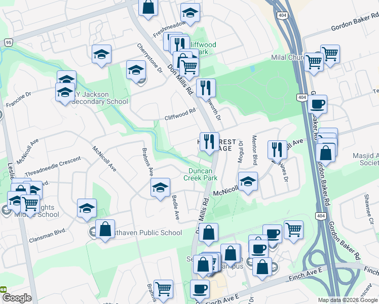map of restaurants, bars, coffee shops, grocery stores, and more near in Toronto