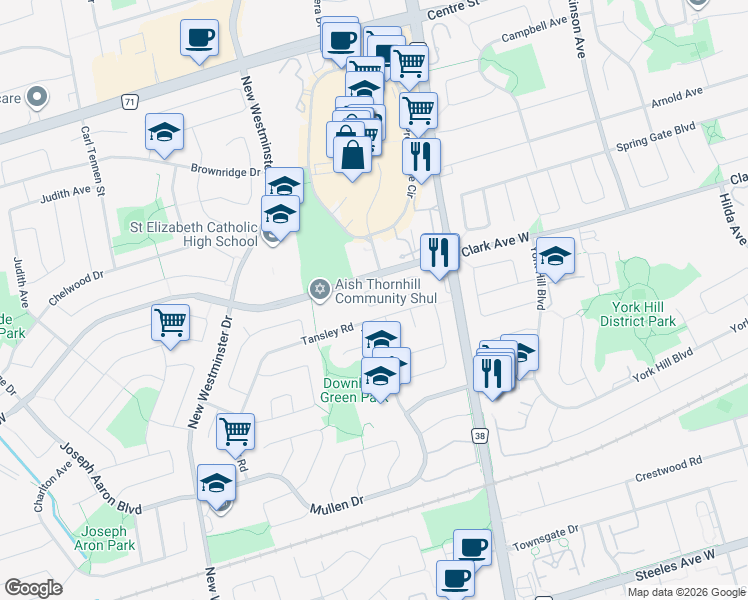 map of restaurants, bars, coffee shops, grocery stores, and more near 219 McMorran Crescent in Vaughan
