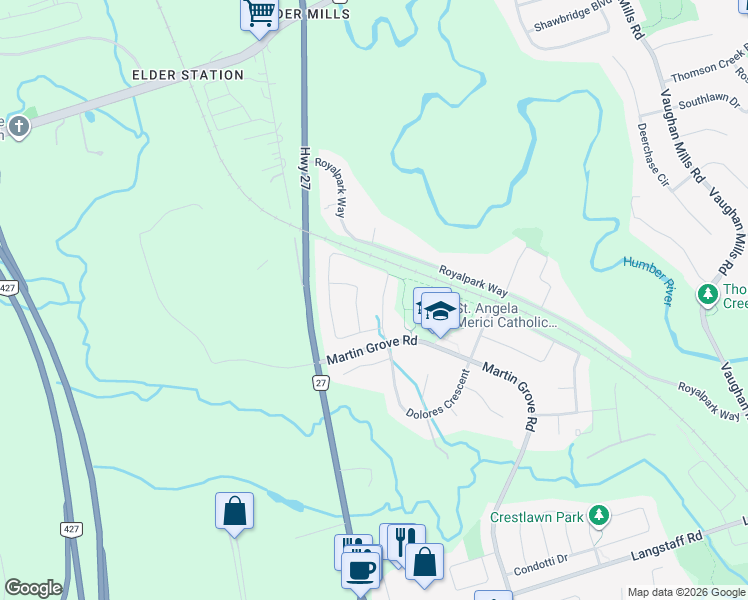 map of restaurants, bars, coffee shops, grocery stores, and more near in Vaughan