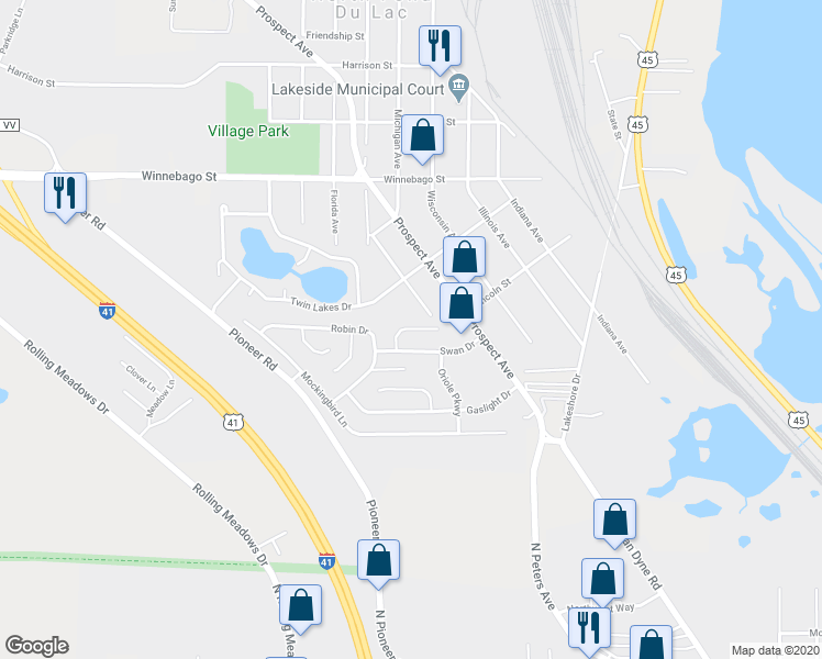 map of restaurants, bars, coffee shops, grocery stores, and more near 16 Cardinal Court in North Fond du Lac