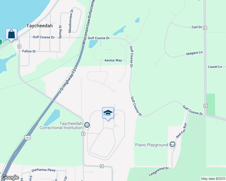 map of restaurants, bars, coffee shops, grocery stores, and more near 52 Mistral Lane in Fond du Lac