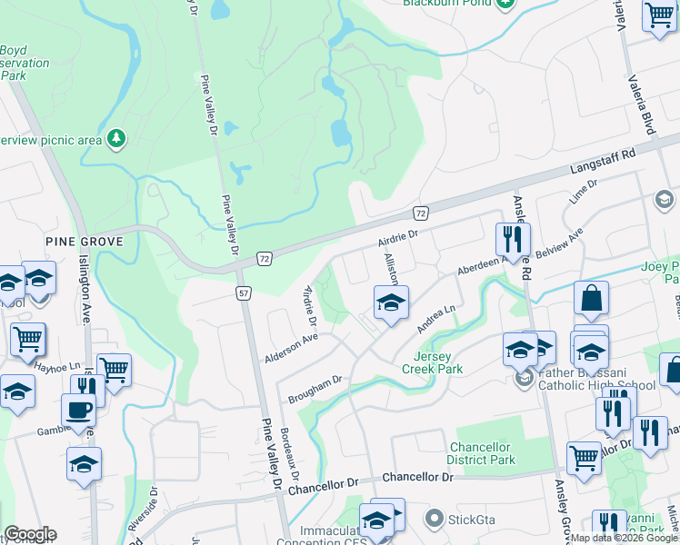 map of restaurants, bars, coffee shops, grocery stores, and more near 79 Marco Crescent in Vaughan