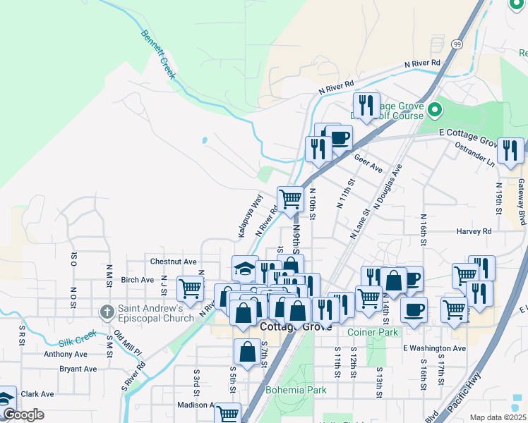 map of restaurants, bars, coffee shops, grocery stores, and more near 435 Holly Avenue in Cottage Grove