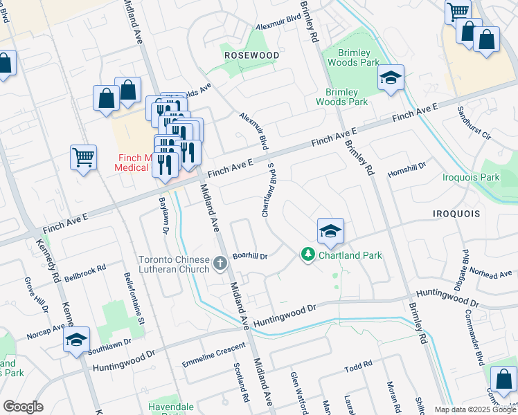 map of restaurants, bars, coffee shops, grocery stores, and more near in Toronto