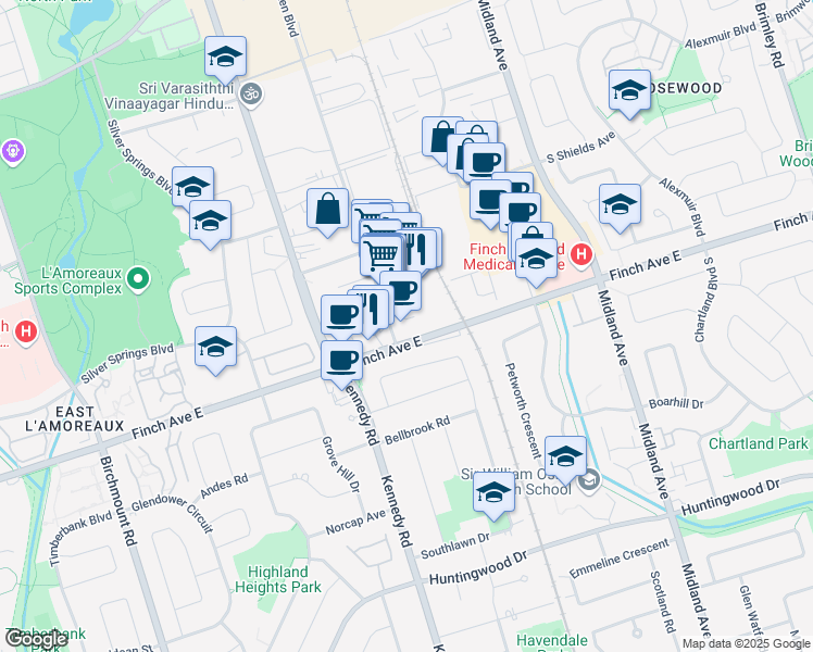 map of restaurants, bars, coffee shops, grocery stores, and more near in Toronto