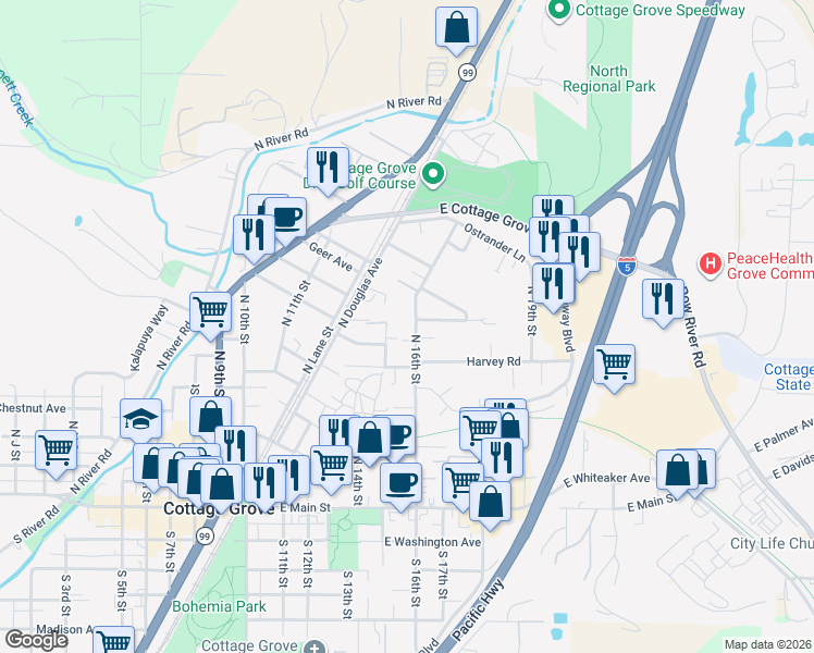 map of restaurants, bars, coffee shops, grocery stores, and more near 830 North 16th Street in Cottage Grove