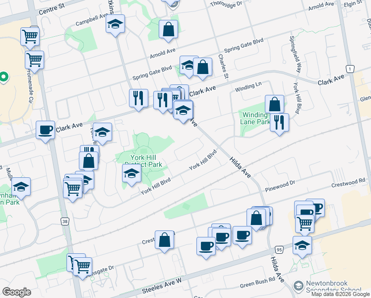 map of restaurants, bars, coffee shops, grocery stores, and more near 117 Theodore Place in Vaughan