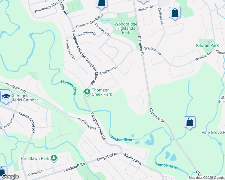 map of restaurants, bars, coffee shops, grocery stores, and more near 93 Longview Crescent in Vaughan
