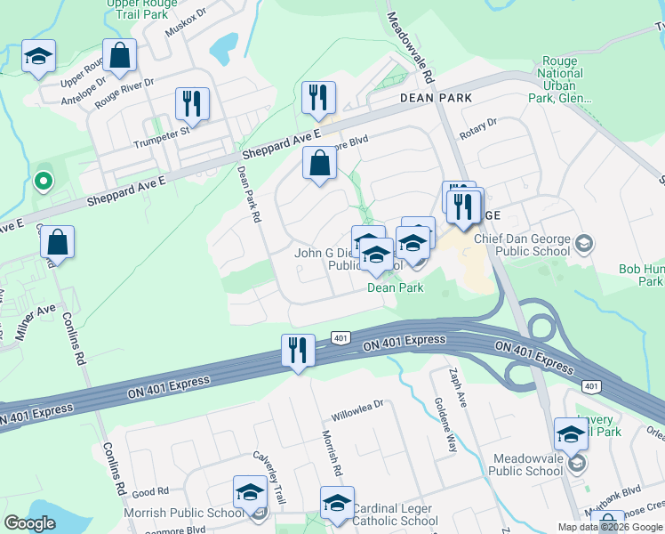 map of restaurants, bars, coffee shops, grocery stores, and more near in Toronto