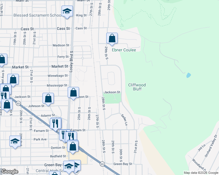 map of restaurants, bars, coffee shops, grocery stores, and more near 823 Janice Court in La Crosse