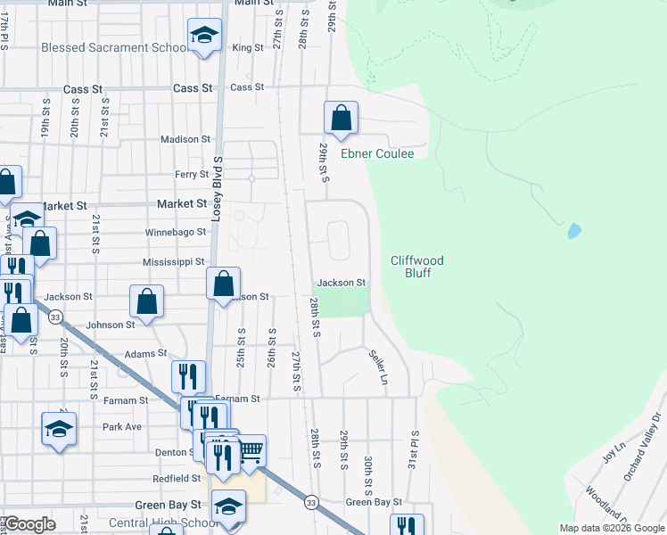 map of restaurants, bars, coffee shops, grocery stores, and more near 823 Janice Court in La Crosse