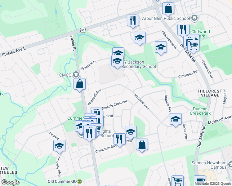 map of restaurants, bars, coffee shops, grocery stores, and more near in Toronto