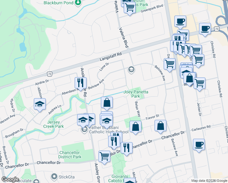 map of restaurants, bars, coffee shops, grocery stores, and more near 29 Carmen Crescent in Vaughan