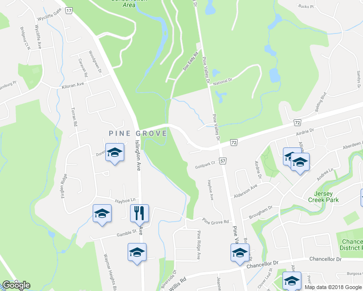 map of restaurants, bars, coffee shops, grocery stores, and more near 4591 Langstaff Road in Vaughan