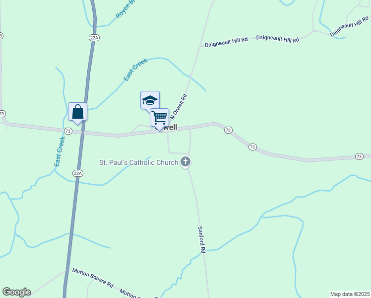 map of restaurants, bars, coffee shops, grocery stores, and more near 23 Church Street in Orwell