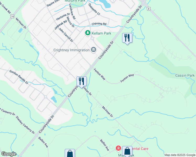 map of restaurants, bars, coffee shops, grocery stores, and more near 6 Fenton Way in Brampton