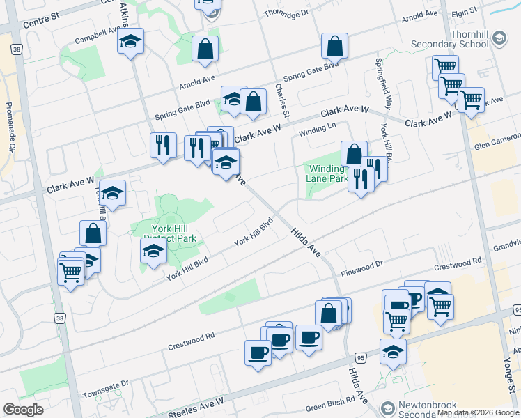 map of restaurants, bars, coffee shops, grocery stores, and more near 174 Theodore Place in Vaughan