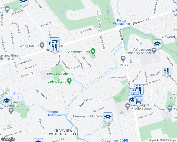 map of restaurants, bars, coffee shops, grocery stores, and more near in Toronto
