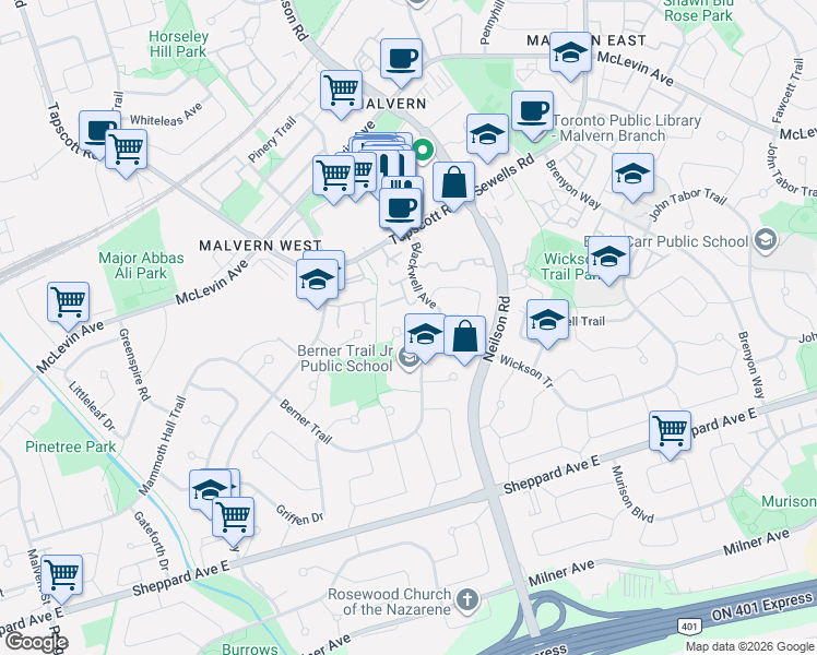 map of restaurants, bars, coffee shops, grocery stores, and more near 69 Osterhout Place in Toronto