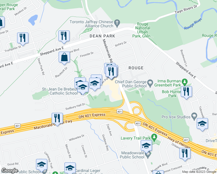 map of restaurants, bars, coffee shops, grocery stores, and more near in Toronto