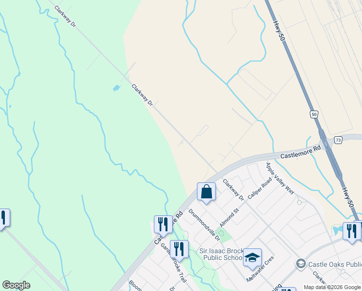 map of restaurants, bars, coffee shops, grocery stores, and more near 10108 Clarkway Drive in Brampton