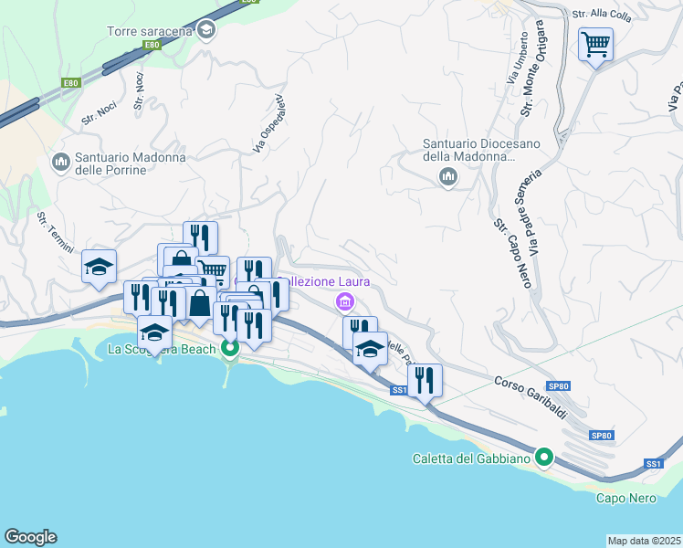 map of restaurants, bars, coffee shops, grocery stores, and more near 20 Corso Garibaldi in Ospedaletti