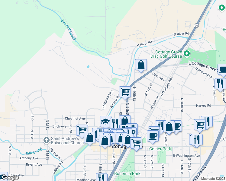 map of restaurants, bars, coffee shops, grocery stores, and more near 435 Holly Avenue in Cottage Grove