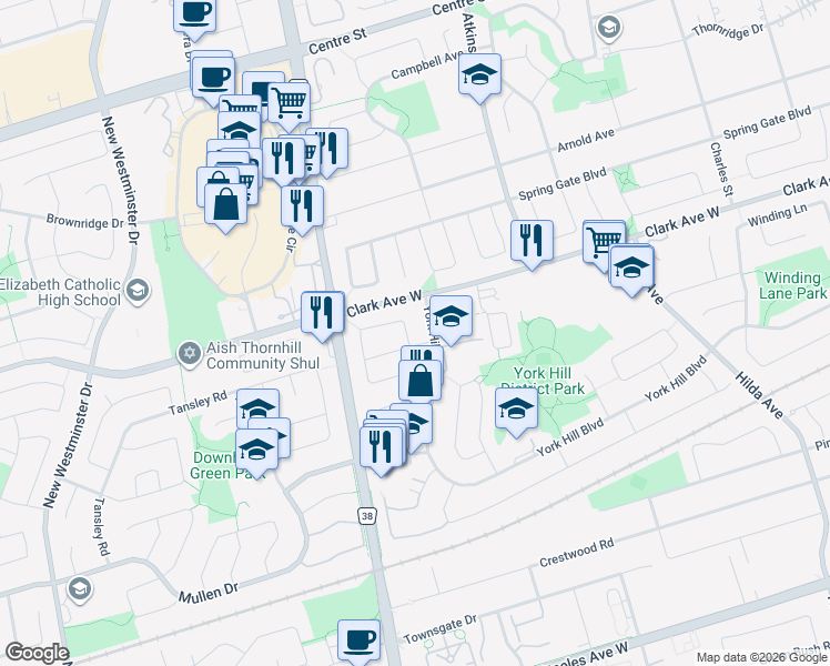 map of restaurants, bars, coffee shops, grocery stores, and more near 189 Gailcrest Circle in Vaughan