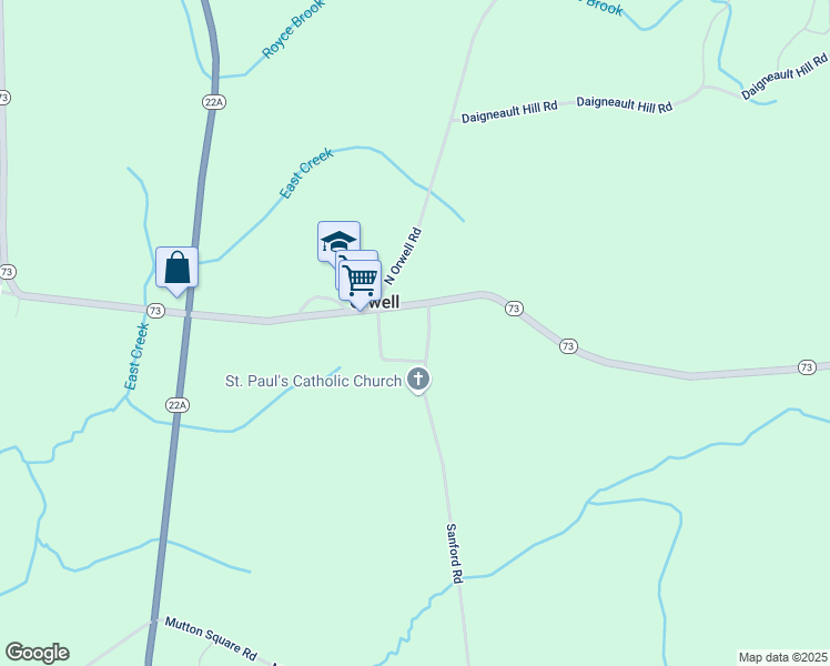 map of restaurants, bars, coffee shops, grocery stores, and more near 23 Church Street in Orwell