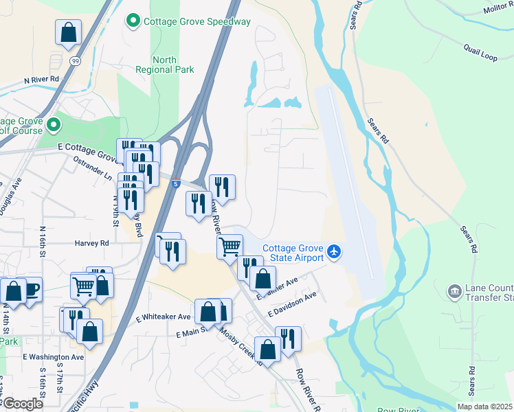 map of restaurants, bars, coffee shops, grocery stores, and more near 1500 Village Drive in Cottage Grove
