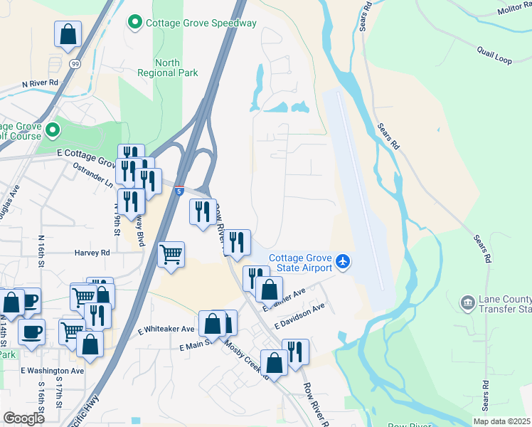 map of restaurants, bars, coffee shops, grocery stores, and more near 1500 Village Drive in Cottage Grove