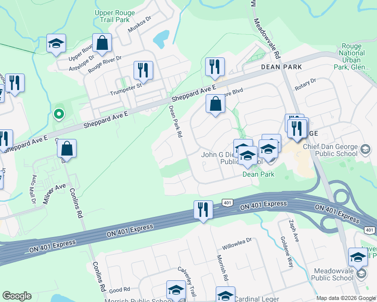 map of restaurants, bars, coffee shops, grocery stores, and more near 2 Lovel Avenue in Toronto