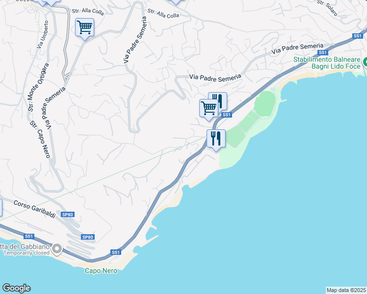 map of restaurants, bars, coffee shops, grocery stores, and more near 23 Strada Bonmoschetto in Sanremo