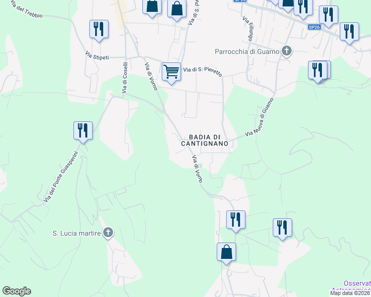 map of restaurants, bars, coffee shops, grocery stores, and more near 80 Via di Vorno in Capannori