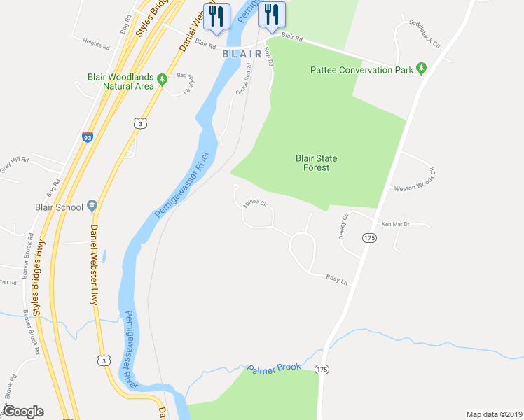 map of restaurants, bars, coffee shops, grocery stores, and more near 35 Millie's Circle in Campton