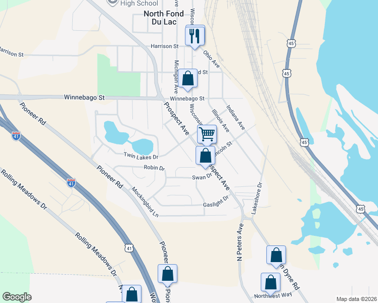 map of restaurants, bars, coffee shops, grocery stores, and more near 428 Saratoga Avenue in North Fond du Lac
