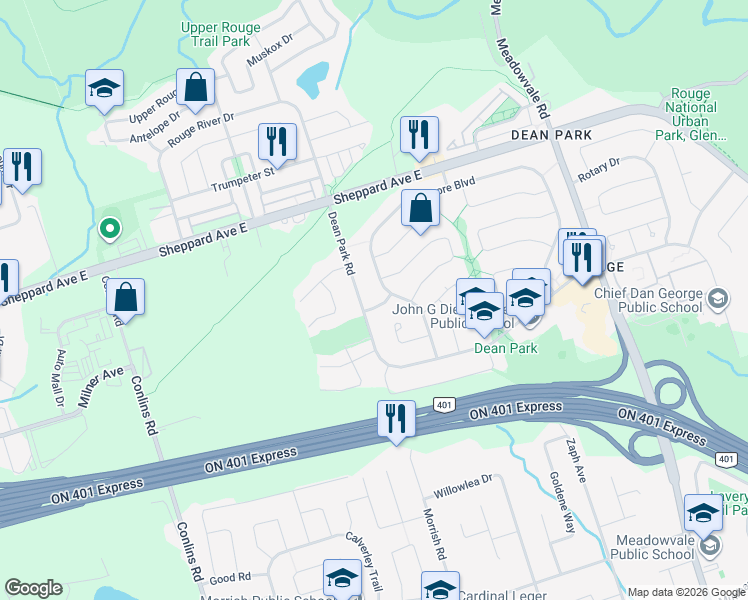 map of restaurants, bars, coffee shops, grocery stores, and more near in Toronto