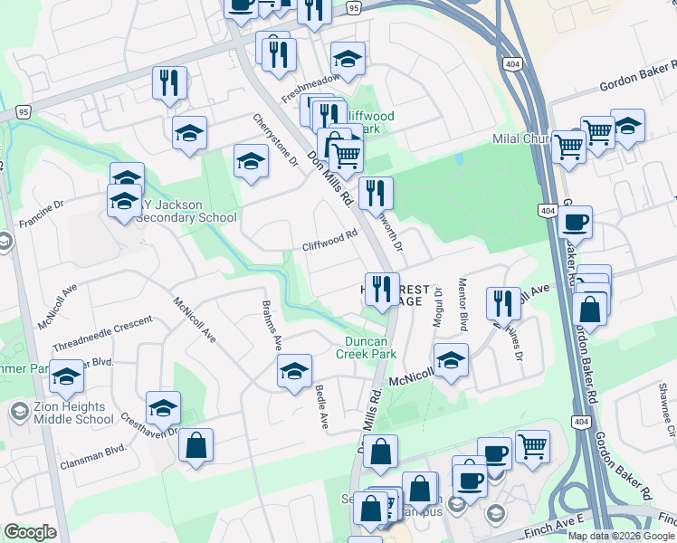 map of restaurants, bars, coffee shops, grocery stores, and more near in Toronto
