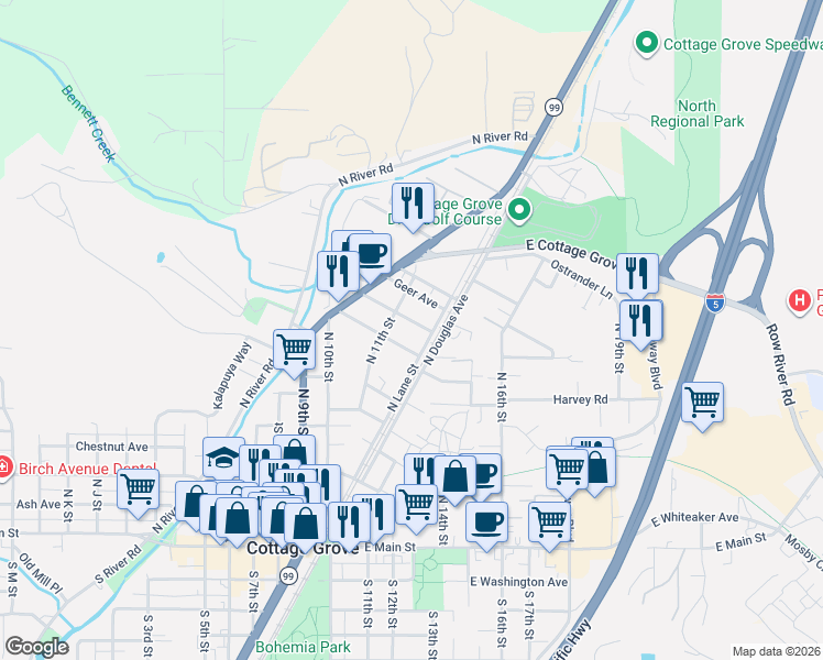 map of restaurants, bars, coffee shops, grocery stores, and more near 1139 Lord Avenue in Cottage Grove